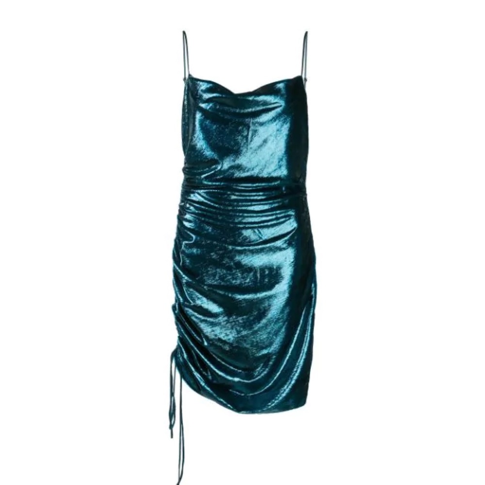 NWT Cinq A Sept Shiny Astrid Teal Topaz Mini Dress - Picture 6 of 11
